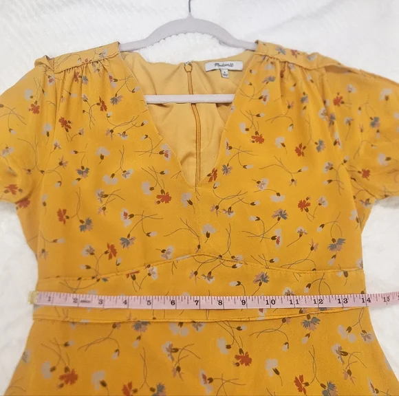 Madewell Silk Belladonna Yellow Floral Dress Size 4 - Picture 12 of 13